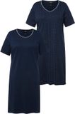 Ulla Popken - Dames - Bigshirts set van 2 ronde hals/V-hals korte mouw - Nachtblauw - Maat 58+