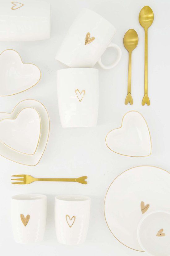 Zusss Breakfast Plate Heart White/Gold Keramiek White / Gold