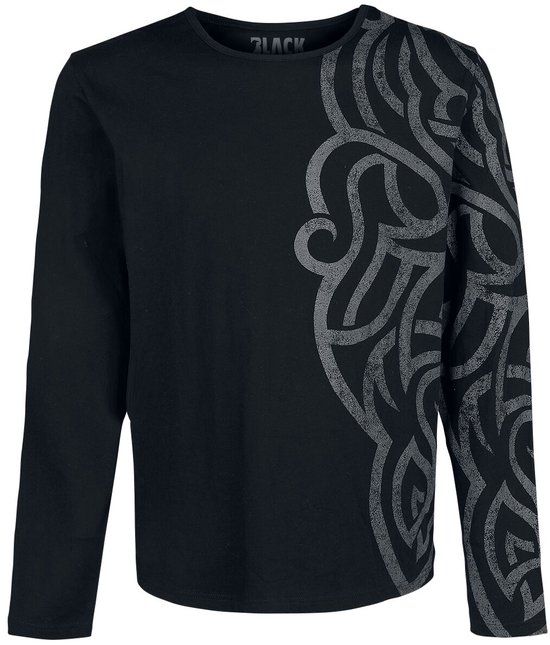 Black Premium by EMP Zwart shirt met lange mouwen en groot ornament - Heren - 5XL