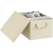 WOLTU Set van 3 opvouwbare stoffen opbergdozen met deksel en metalen frame voor woonkamer, slaapkamer, kantoor, multifunctioneel, crème, 30 x 30 x 29 cm