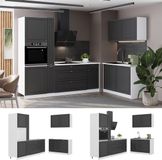 Vicco Keuken Fame-Line, Anthrazit-Gold Landhaus/Wit, 220 x 120 cm, WB Marmer