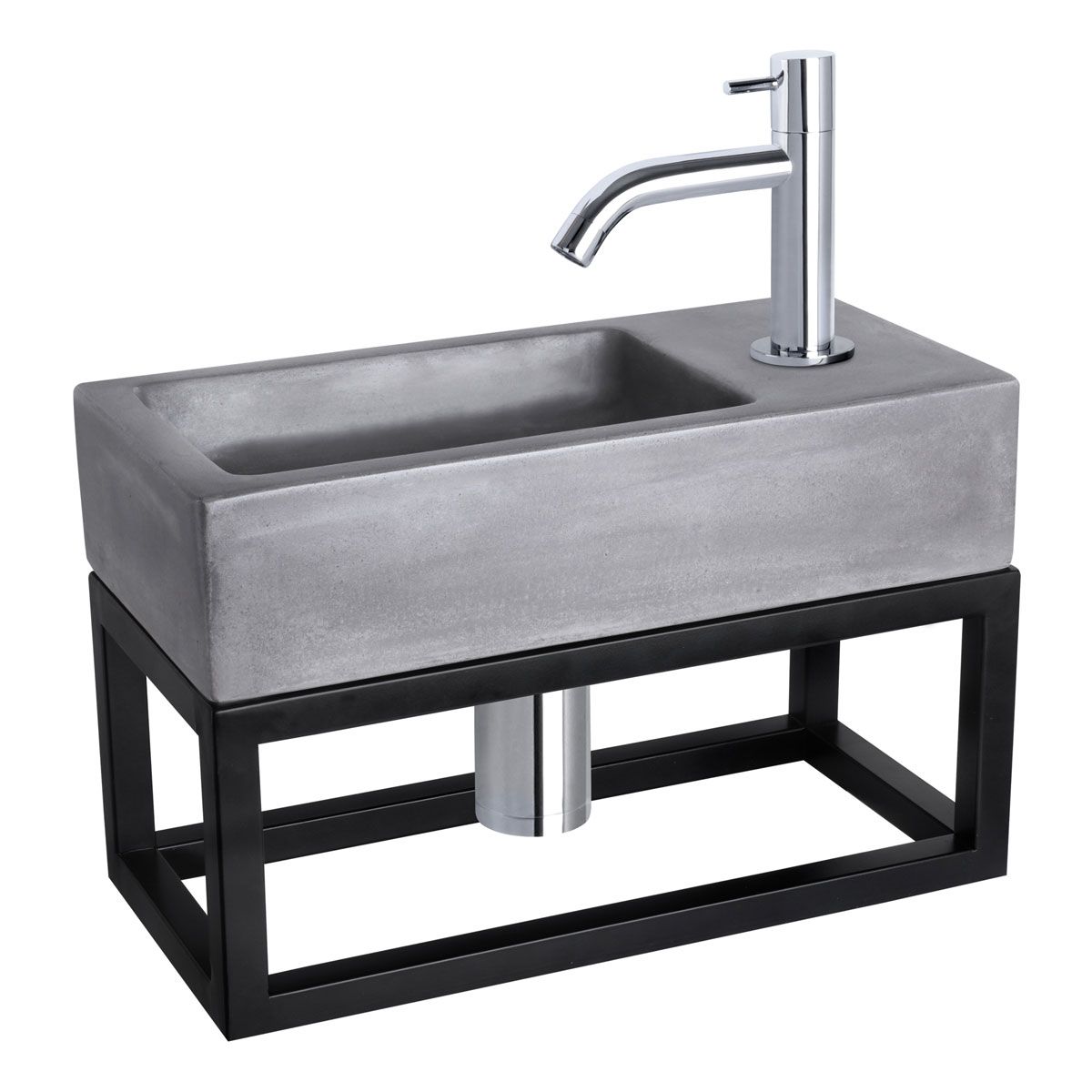 Differnz Fonteinset Rechthoek 38.5x18.5x24.5cm Beton Donkergrijs Handdoekrek Gebogen Toiletkraan Clickwaste Sifon Chroom