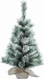 Everlands Mini kerstboom - met sneeuw - H35 cm - D24 cm - met jute zak - kunstboom