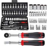 Merkloos Doppenset - Ratelsleutel Set - Doppensleutel Set - Gereedschapset Auto Reparatie - Auto Gereedschap Set - Gereedschap Koffer Zwart - 46 Delig