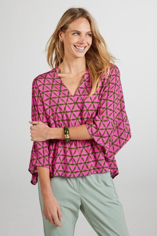 DIDI Dames Blouse Whistle Pink Piramid print maat 44