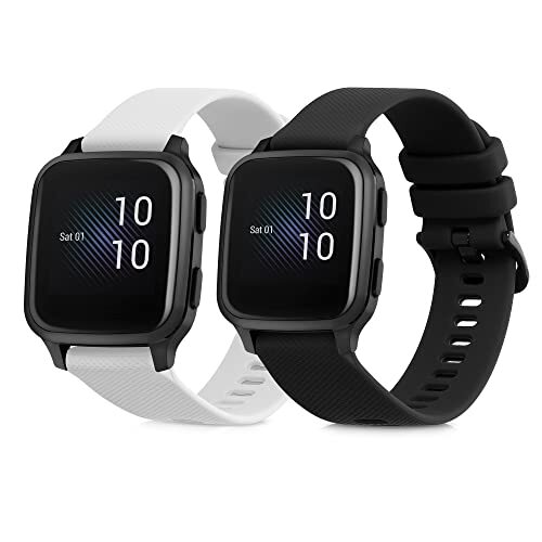 kwmobile 2x armband compatibel met Garmin Venu Sq Music/Sq - Bandjes voor fitnesstracker in zwart/wit