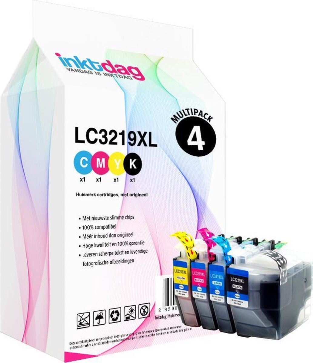 inktdag inktcartridges voor Brother LC3219XL / LC-3217XL/LC-3219, multipack van 4 kleuren (1*BK, C, M en Y) Brother MFC-J5330 DW, J5730DW, J5930DW, J6530DW, J6535DW, J6930DW, J6935DW