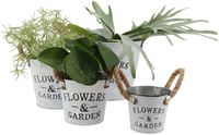 DK Design Plantenpot/bloempot emmer Jardin- zink - wit - D22 x H16 cm