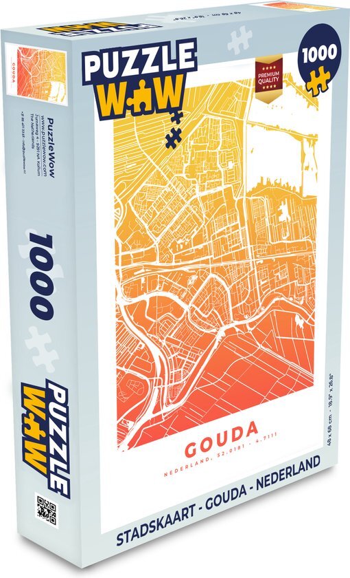 MuchoWow Puzzel Stadskaart - Gouda - Nederland - Legpuzzel - Puzzel 1000 stukjes volwassenen - Plattegrond