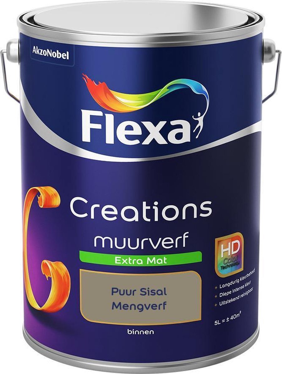 FLEXA Creations Muurverf - Extra Mat - Mengkleuren Collectie - Puur Sisal - 5 liter