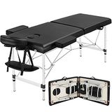Yaheetech Inklapbare massagetafel met 2 zones, massagebed, in hoogte verstelbaar, massagetafel, massagebank met hoofdsteun, armleuningen en tas, zwart