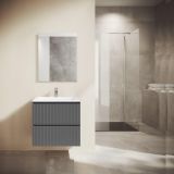 Saniclass Prime Blend Badkamermeubelset - 60x55x46cm - 1 rechthoekige keramische wasbak wit - 1 kraangat - 2 lades - rechthoekige spiegel - mat antraciet SW892640/SW804530/SW724611