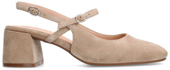 Manfield - Dames - Beige suède slingbacks - Maat 39