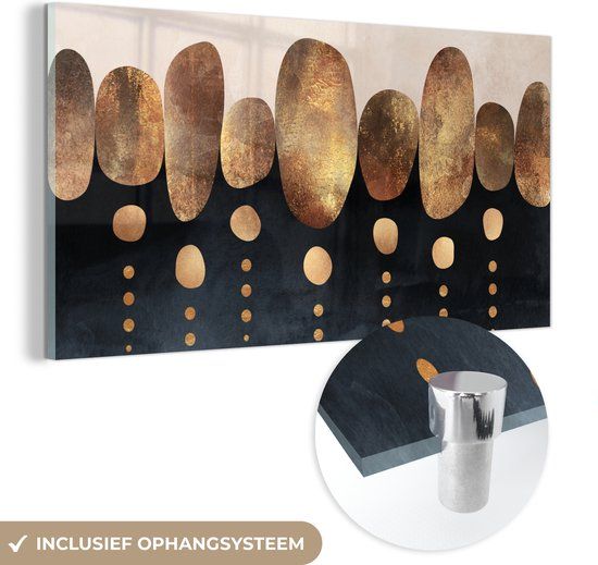 MuchoWow® Glass Painting 40x20 cm - Acrylic Glass Painting - Gold - Abstract - Luxury - Photo on Glass - Paintings
