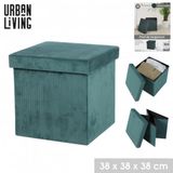 Urban Living KUBE "Ribfluweel" Opvouwbare Opbergpoef Groen 37,5xH37,5cm