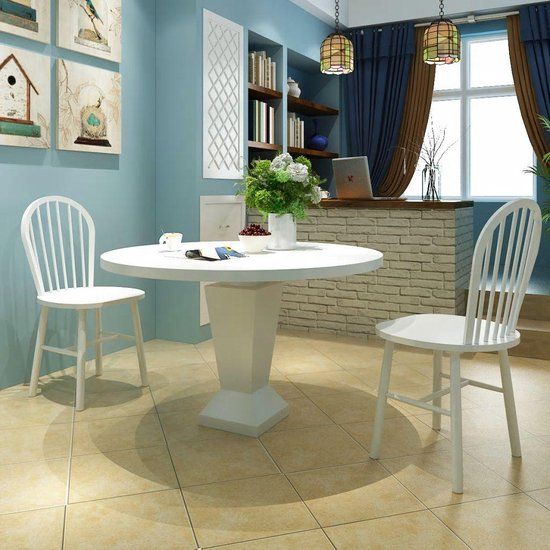vidaXL Eetkamerstoelen 2 stuks massief rubberwood wit