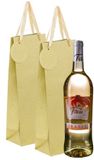 Merkloos Cadeau tas verpakking voor 1 fles wijn/champagne - 2x - goud - papier met glitters - flessentasje