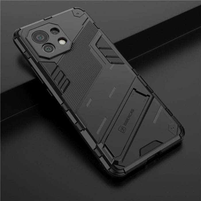 BIBERCAS BIBERCAS Xiaomi Mi 10 Lite Hoesje met Kickstand - Shockproof Armor Case Cover TPU Zwart