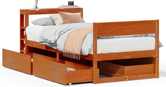 vidaXL Bedframe - Massief Grenenhout - Wasbruin - 75x190 cm