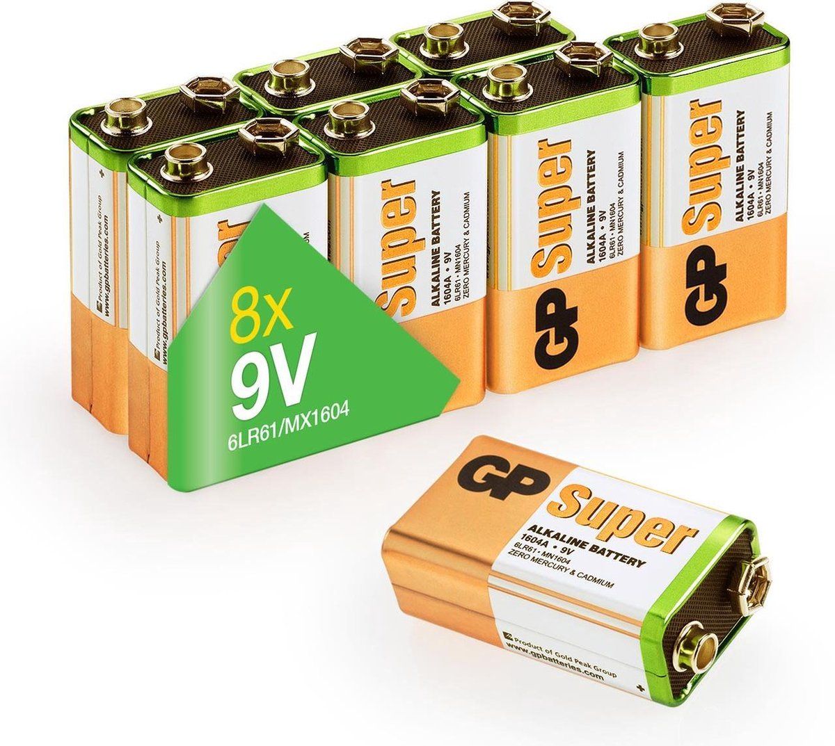GP Batteries 9V 1604A Alkaline Batterijen - 8 stuks