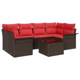 vidaXL Tuinbank Set 7 st Beige en Rood poly rattan