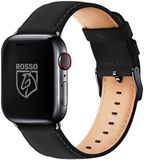 Rosso Deluxe Bandje van Echt Leer - Geschikt voor Apple Watch 1/2/3/4/5/6/7/8/9/10/11/SE/Ultra - 49MM / 46MM / 45MM / 44MM / 42MM - Polsband Horloge - Zwart