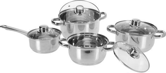 Excellent Houseware RVS Pannenset 8-delig - Geschikt voor Alle Warmtebronnen