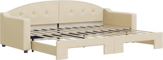 vidaXL Slaapbank met onderschuifbed 80x200 cm stof crèmekleurig