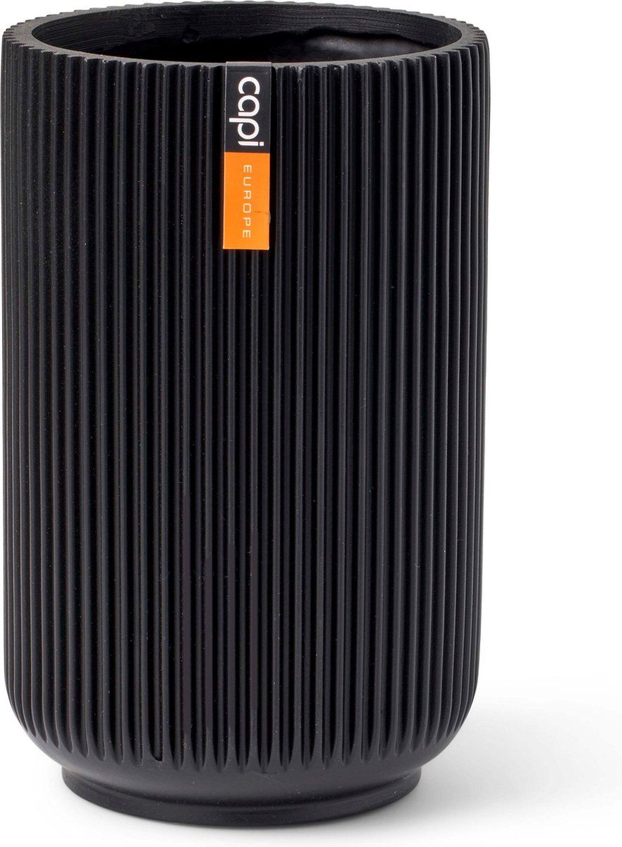 Capi Europe Vaas hoog Groove - 11x17 - Zwart - Bloempot voor binnen - BGVBL432