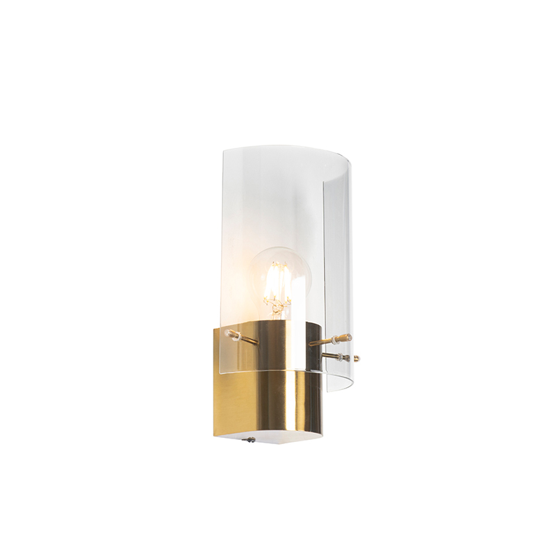 QAZQA Vintage wandlamp messing met smoke glas - Vidra