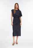 comma - Vrouwen - Asymmetrische satijnen jurk met drapering - Navy - Maat 34