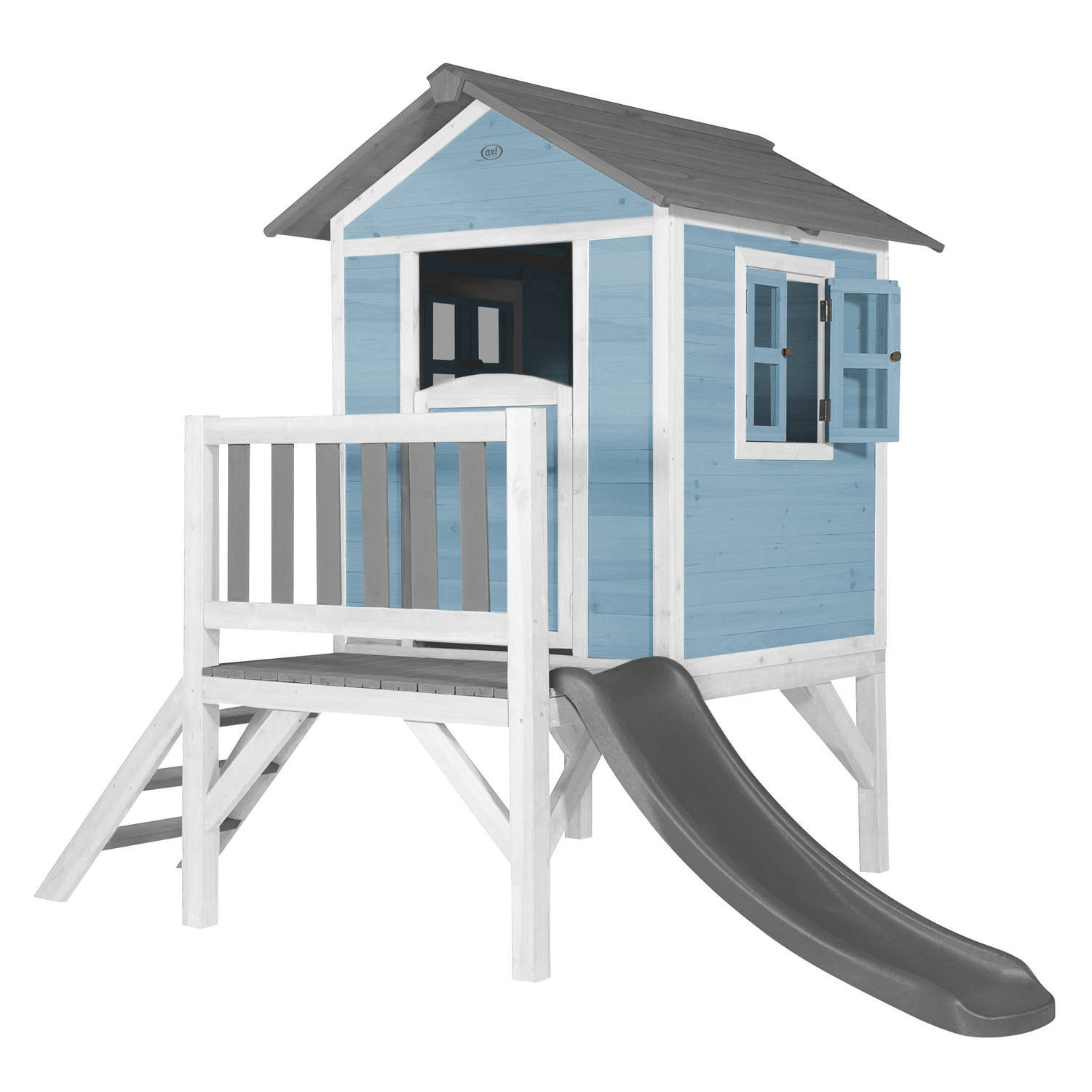 AXI Beach Lodge XL Speelhuis in Caribisch Blauw - Met Verdieping en Grijze Glijbaan - Speelhuisje voor de tuin / buiten - FSC hout - Speeltoestel voor kinderen