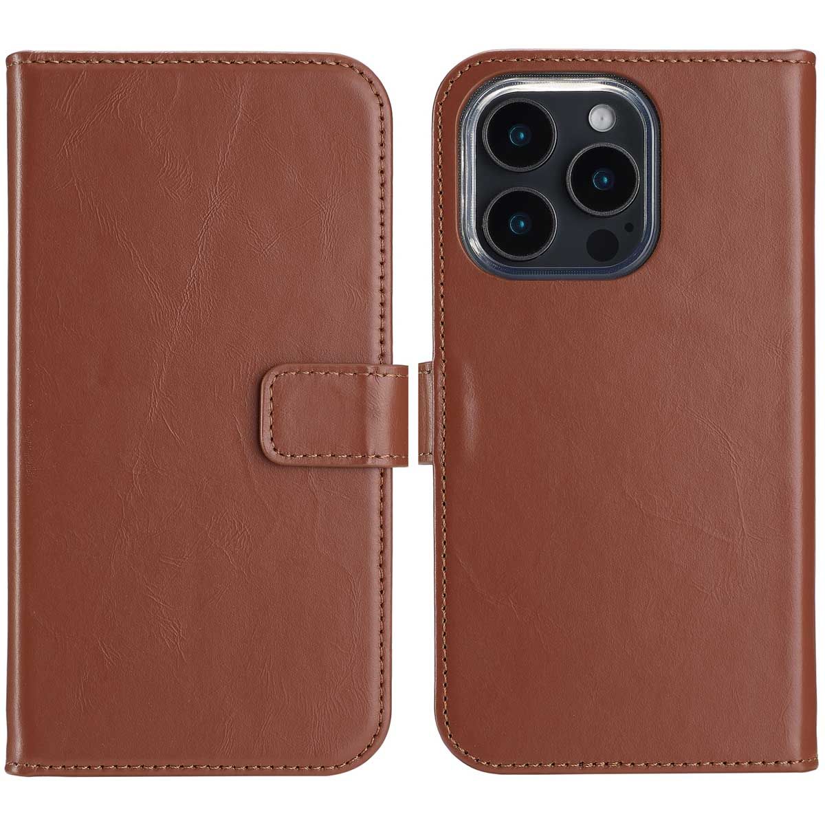 Selencia Echt Leren Bookcase Apple iPhone 16 Pro - Lichtbruin
