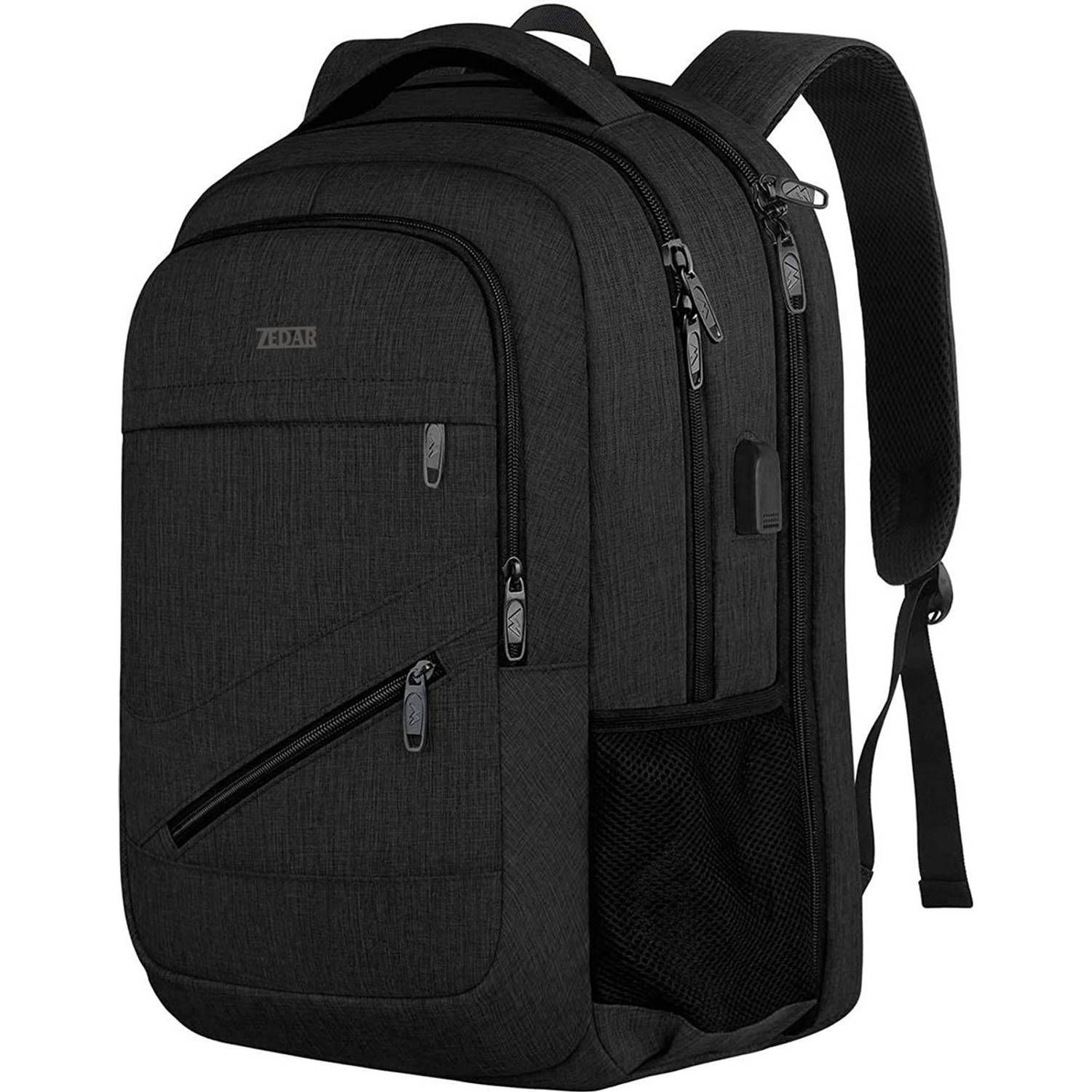 Zedar Anti-Diefstal Rugzak - 17 inch Laptopvak - Waterdicht - USB - Zwart