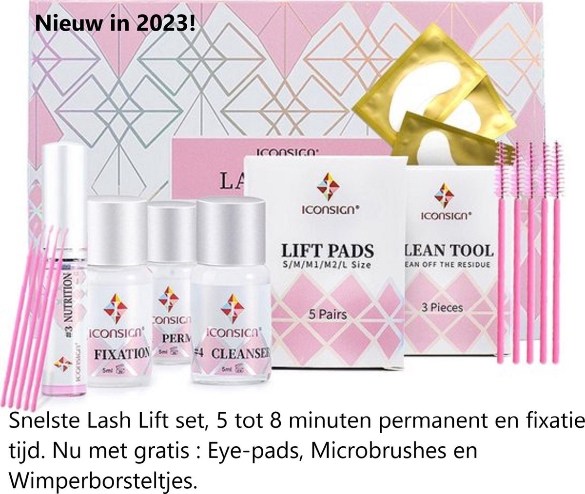 Iconsign - Snelste Wimper Lifting Set - 5 tot 8 minuten permanent en fixatie tijd - Uitgebreide Versie - Lash Lift Set – Lashlift Set -