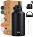 VANN® Gourde en acier inoxydable à 3 parois 2 litres avec paille pour adultes – Satin Noir