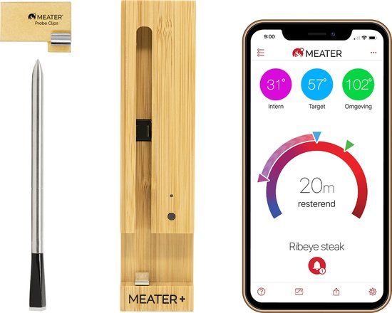 Meater Plus Draadloze Thermometer - Barbecuethermometer - Zilver/Hout
