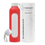 Wessper Glazen Motivatie Drinkfles 1l met Siliconen Hoes - Rood