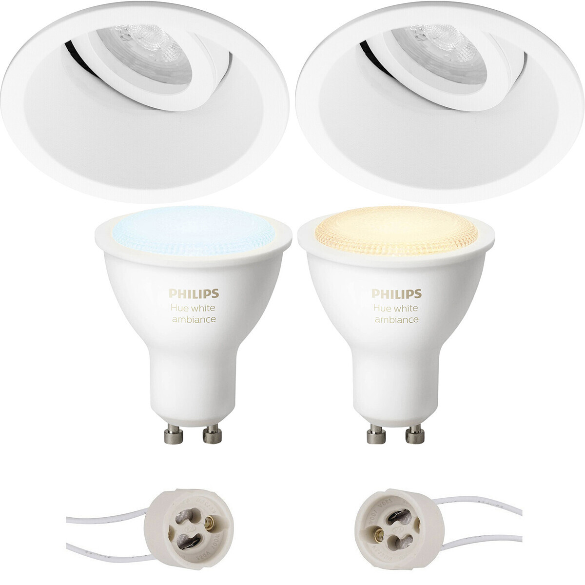 BES LED Pragmi Zano Pro - Inbouw Rond - Mat Wit - Kantelbaar - Ø93mm - Philips Hue - LED Spot Set GU10 - White Ambiance - Bluetooth