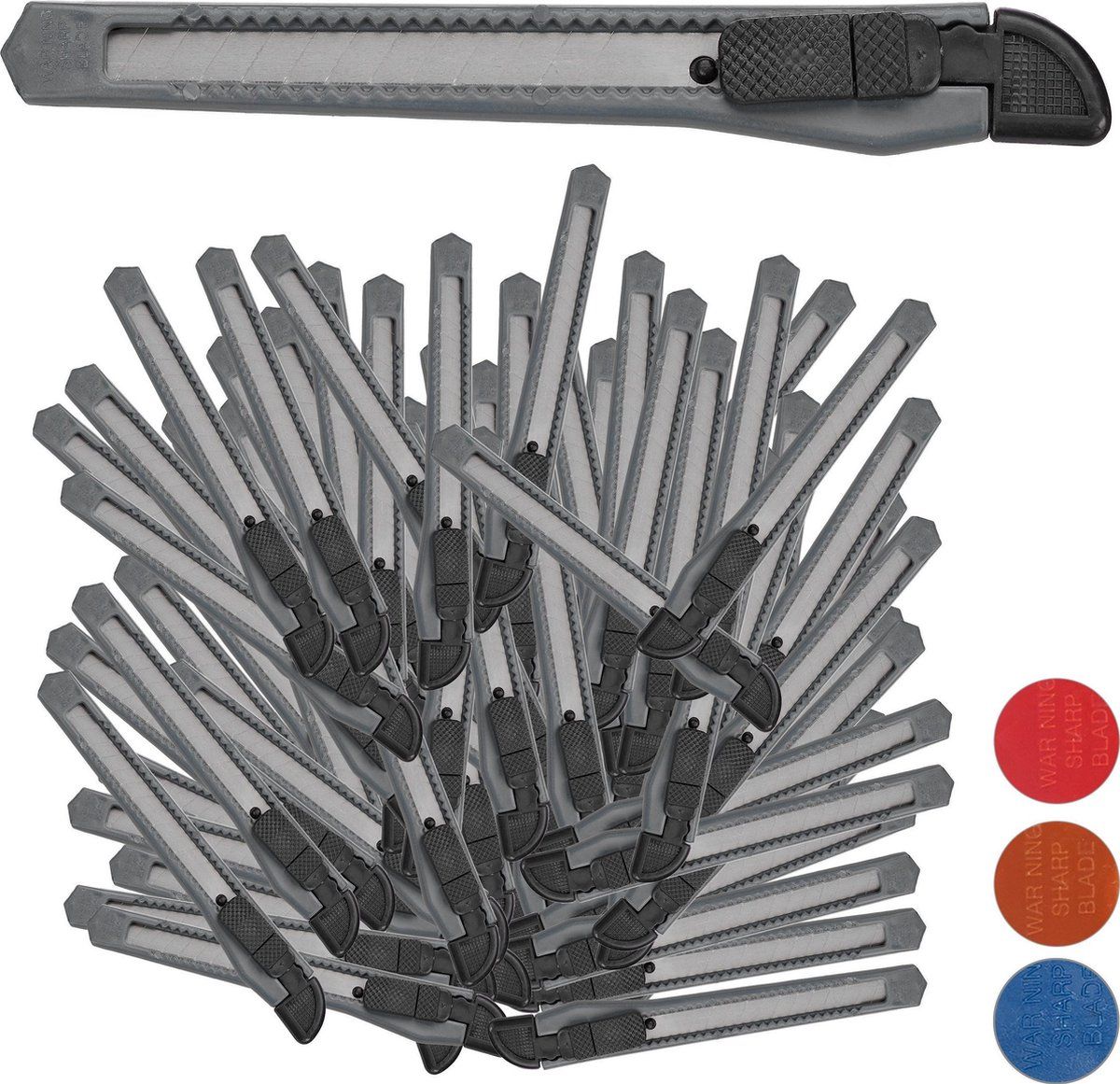 Relaxdays Afbreekmes 100 Stuks - Hobbymes - Tapijtmes - Snijmes - Afbreekbaar - 9 mm Grijs