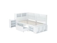 HAUSS SPOLE Kinderbed 90x200 cm - Eenpersoonsbed Met Lades, Boekenkast en Opbergkast - Zonder Matras - Multiplex - Wit