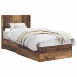 vidaXL Bedframe met opbergruimte en hoofdbord Oud hout 90 x 190 cm
