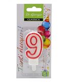 0316509 Decora 0316509 kaars nr. 9 met rode rand, hoogte 7,5 cm