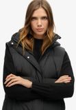 Superdry Lange Pufferbodywarmer met Capuchon Zwart Dames