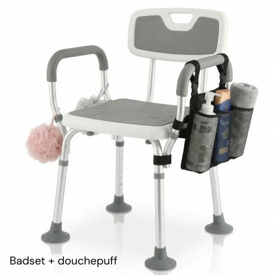 BY JRM Douchestoel met Armleuningen - Grijs - Verstelbaar - Anti-slip