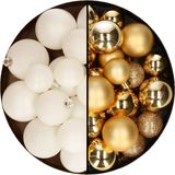 Kaemingk B.V. Boules de Noël 60x pièces - mélange or/laine blanc - 4-5-6 cm - plastique - décoration de Noël