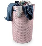 Plasticforte Ronde wasmand Rotan - rose - kunststof gevlochten - 51 l - 38 x 57 cm