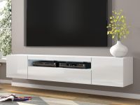 AUREO Meuble tv-hifi 3 portes 200 cm blanc/blanc brillant avec led