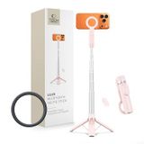 Tech-Protect L11S trépied 2-en-1 MagSafe avec perche à selfie et télécommande Bluetooth - Rose
