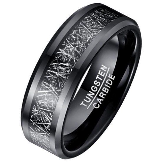 Mendes heren ring Wolfraamcarbide zwart Vermiculiet Inlay-25mm